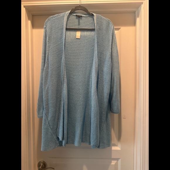 Talbots Open Cardigan Linen Blue Long Line Open Cardigan NWT XL - Picture 1 of 7